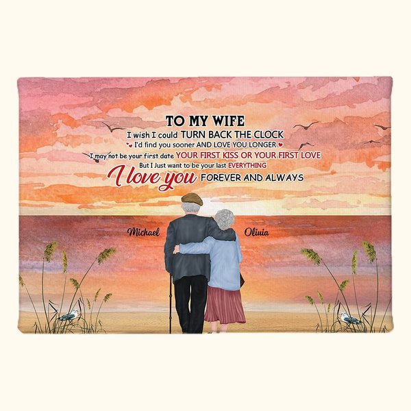 Personalized I Love You Forever and Always Old Couple Beach Sunset Poster Frameless Painting Anniversary Gift Wall Art Print