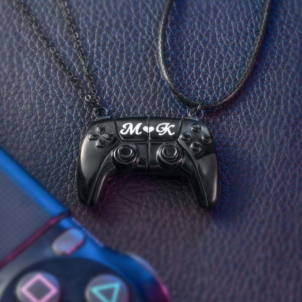 Gepersonaliseerde Gamepad Magnetische Hanger Halsketting met Gegraveerde Initialen Valentijnsdag Cadeau voor Game Koppel