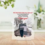 Plaque acrylique personnalisée Déclaration d'amour Poésie lyrique Je t'aime Vieux couple marchant dans la neige Cadeau de Saint-Valentin Ornement de bureau