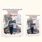 Plaque acrylique personnalisée Déclaration d'amour Poésie lyrique Je t'aime Vieux couple marchant dans la neige Cadeau de Saint-Valentin Ornement de bureau