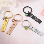 Personalisierte Namensgeburtsblume mit Birthstone Bar Schlüsselanhänger für ihr Geburtstagsgeschenk Muttertagsgeschenk