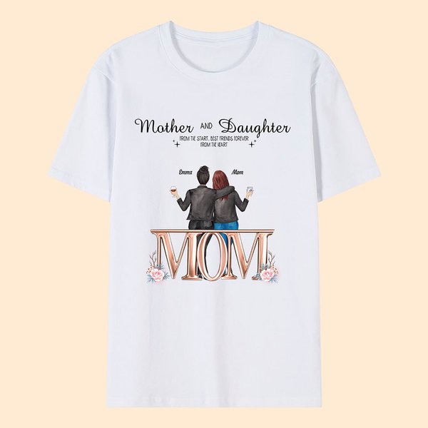 Personalized Mother and Daughter Best Friend Heart T-shirt Birthday Basic T-Shirt