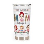Gepersonaliseerde Awesome Mom met haar kinderen Bloemen Element 20oz Tumbler Vrouwendag geschenk voor warme en koude dranken