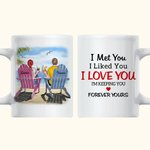 Personlig I Met You I Love You Romantiskt par som sitter på stranden Vit keramikmugg Present till henne för kontor och hem