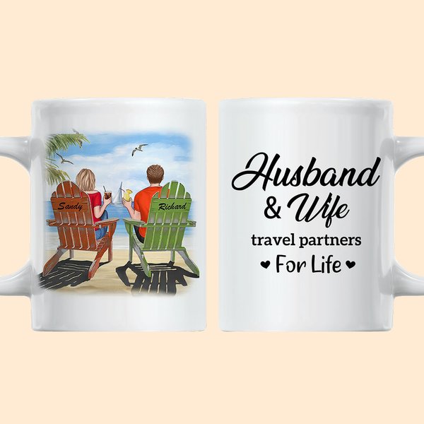 Gepersonaliseerde Travel Partners for Life Romantic Couple Holiday Sailboats Witte Keramische Mok Valentijnsdag Cadeau voor Kantoor en Thuis