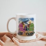 Personalized Cartoon Couple Annoying Each Other Enjoy the Mountain View White Ceramic Mug Gift for Him 11oz or 15oz