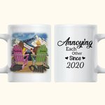 Personalized Cartoon Couple Annoying Each Other Enjoy the Mountain View White Ceramic Mug Gift for Him 11oz or 15oz
