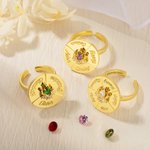 Anillo personalizado Spinner Rueda Redonda Fidget con piedra de nacimiento y nombres