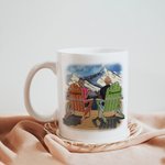Couple de dessin animé personnalisé Couple romantique assis au bord du lac Profitez de la vue Tasse en céramique blanche Cadeau pour mon mari ou ma fe