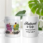 Mari et femme partenaires de voyage personnalisés pour la vie Profitez du cadeau de tasse en céramique blanche Mountain View pour mon mari ou ma femme