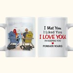 Personalized I Met You I Love You Couple Sitting on Chairs Together Enjoy Holiday White Ceramic Mug Gift for Couple for Office and Home