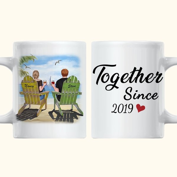 Personalised Couple Sitting Sunset Beach Landscape Together White Ceramic Mug Anniversary Gifts for Couples for Office and Home