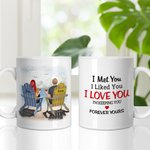 Personalized I Met You I Love You Couple Sitting on Chairs Together Enjoy Holiday White Ceramic Mug Gift for Couple for Office and Home