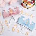 Gepersonaliseerde Baby Kid Birthday Handgeborduurde Katoenen Kroon met Naam voor Verjaardag en Speciale Gelegenheden
