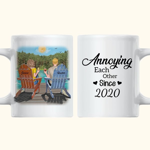 Personalized Annoying Each Other Couple Sitting By The Lake White Ceramic Mug Gifts for Couples Dishwasher and Microwave Safe
