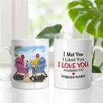 Personlig I Met You I Love You Romantiskt par som sitter på stranden Vit keramikmugg Present till henne för kontor och hem