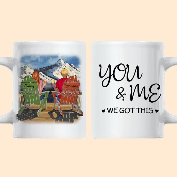 Gepersonaliseerde Love Couple Cartoon Couple You and Me We Got This Mountain Witte Keramische Mok Paar Cadeau Ideeën Vaatwasser en Magnetronbestendig