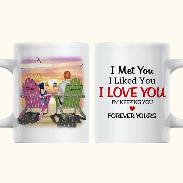 Personlig I Met You I Love You Couple Drinks Watching the Sunset Vit keramikmugg Present till pojkvän C-typ Handtag