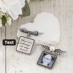 Personalised Pearl Wings Lapel Pin Brooch with Photo and Engraved Text for Wedding Memorial Gift for Bride Bridegroom