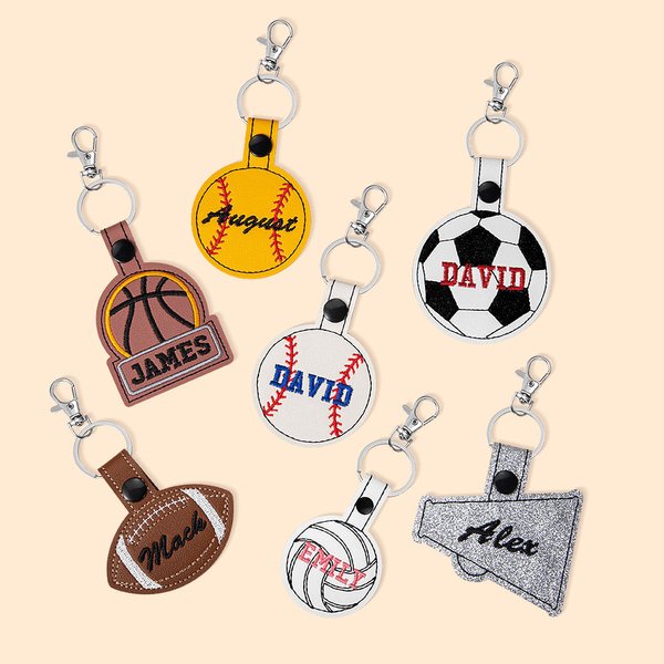 Ricamo personalizzato Borsa sportiva Tag Calcio Tag Pallacanestro Tag Baseball Tag Portachiavi Tag Nome Pranzo Regalo di squadra perfetto per giocator