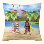 Personalised Friends Girls Sisters Friendship Seaside Blue Sky Vacation Throw Pillow Cover Best Friend Gift  for Living Room