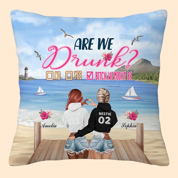 Gepersonaliseerde Are We Drunk Best Friends on Beach Kussenhoes Bestie Gifts voor Vrouwen Sofa Decor