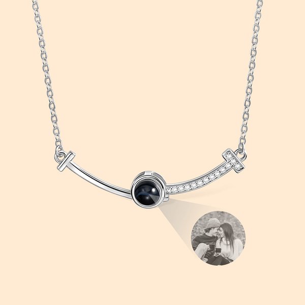 Personalised Smile Projection Photo Sterling Silver Necklace with Cubic Zircon Birthday Mother's Day Gift for Her