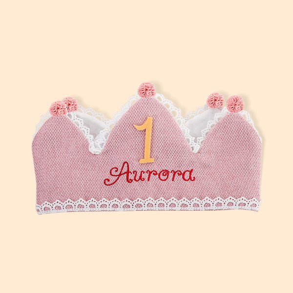 Gepersonaliseerde Baby Kid Birthday Handgeborduurde Katoenen Kroon met Naam voor Verjaardag en Speciale Gelegenheden