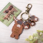 Personalized Basswood Farm Highland Cow Keychain with 1-20 Engraved Names Birthday Mother's Day Christmas Gift for Family Friend