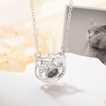 Personalised Cat Projection Photo Necklace with I Love You in 100 Languages Jewellery for Cat Lover