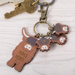 Personalized Basswood Farm Highland Cow Keychain with 1-20 Engraved Names Birthday Mother's Day Christmas Gift for Family Friend