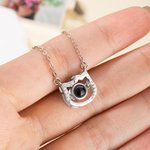 Personalised Cat Projection Photo Necklace with I Love You in 100 Languages Jewellery for Cat Lover