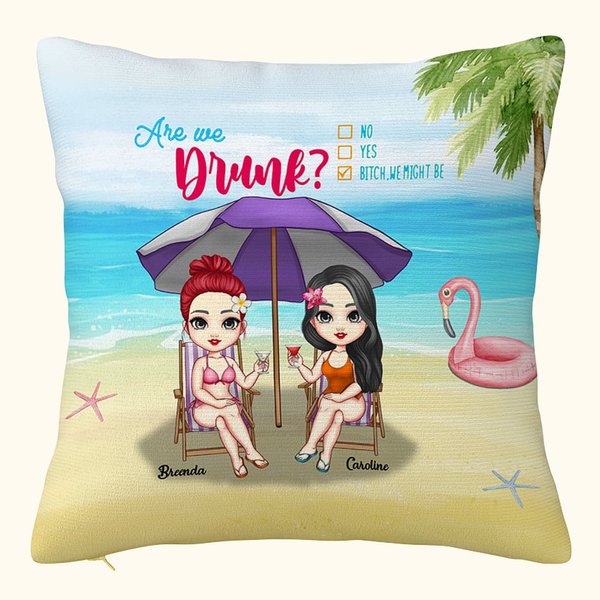 Personalized Girls Besties Sisters  Summer Beach Drink Throw Pillow Cover Best Friend Gift Sofa Decor