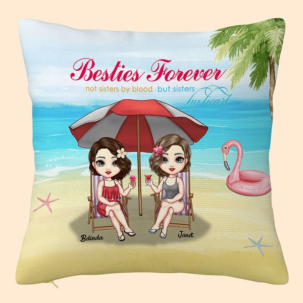 Personalizado Hermanas de Corazón Besties Best Friends Sisters Forever Seaside Summer Throw Pillow Cover Best Friend Gift Home Decoration