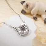Personalised Cat Projection Photo Necklace with I Love You in 100 Languages Jewellery for Cat Lover