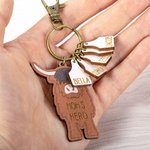 Personalized Basswood Farm Highland Cow Keychain with 1-20 Engraved Names Birthday Mother's Day Christmas Gift for Family Friend