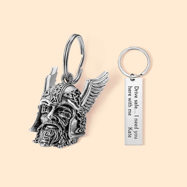 Personalised Odin Viking God Bells Ride Bell Biker Gift Good Luck Charm Key Chain Motorbike Keychain Jeep Keychain Gremlin Bells for Motorbike