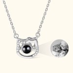 Personalised Cat Projection Photo Necklace with I Love You in 100 Languages Jewellery for Cat Lover