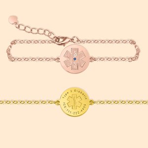 Personalizada de plata esterlina de identificación médica pulsera de alerta para el Día de la Madre Mujer Saludable