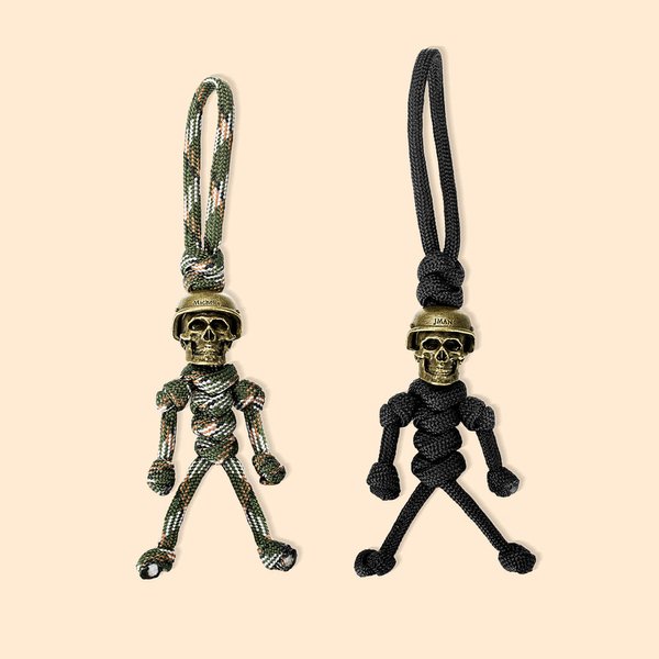 Personalised Gothic Skull Pendant Handmade Braided Keychain with  Engraved Name Birthday Halloween Gift for Men