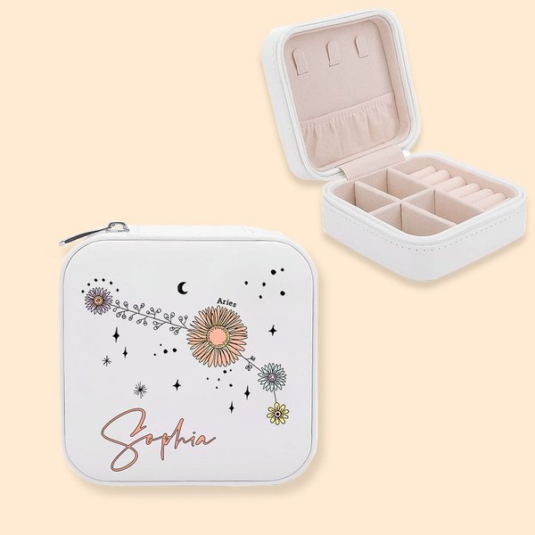 Personalized Zodiac Floral Constellations Jewellery Box Case Birthday Gifts for Woman