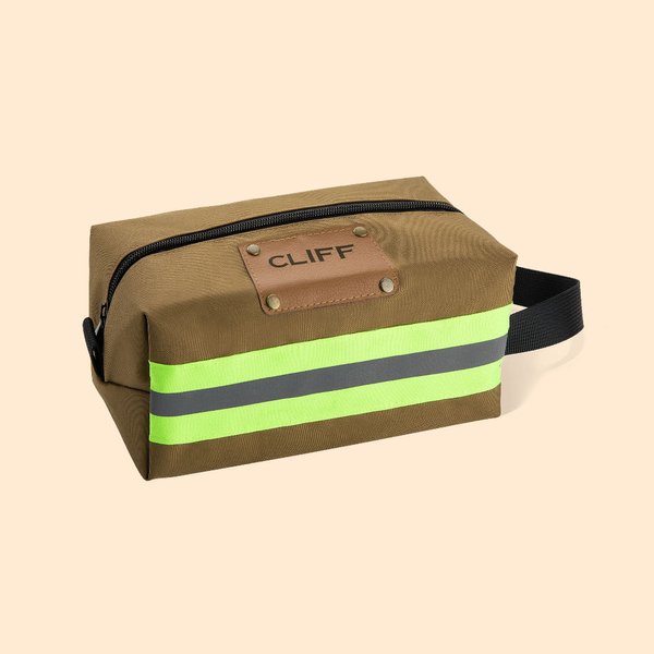 Personalized Reflective Bunker Gear Style Firefighter Toiletry Bag with Text Large Capacity Waterproof Travel Accessory Father's Day Gift for Men