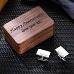 Personalized Engraved Initials Name Men's Cufflinks with Wooden Box Birthday Wedding Father's Day Gift for Him
