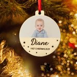 Boule à Photo en Bois Personnalisée avec Nom et Photo Ornement de Sapin Cadeau de Premier Noël Anniversaire pour Bébé Nouveau-né
