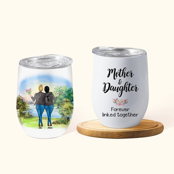Personlig mor och dotter för alltid kopplad 12oz vin tumbler dubbelväggig vakuum mors dag kvinnodag present