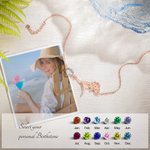Bracelet de Cheville en Argent Sterling Personnalisé avec Pierre de Naissance et Fleur de Naissance Cadeau Anniversaire pour Femme