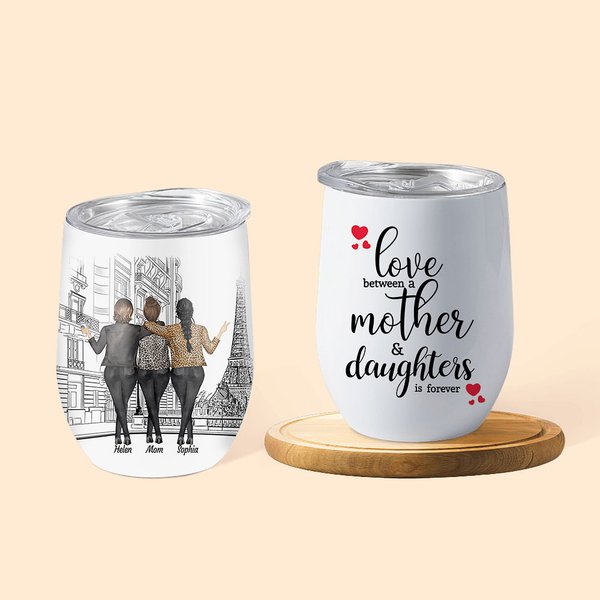 Spersonalizowany kubek na wino Love Between a Mother and Daughter is Forever 12oz Prezent na Dzień Matki Prezent urodzinowy