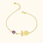Bracelet de Cheville en Argent Sterling Personnalisé avec Pierre de Naissance et Fleur de Naissance Cadeau Anniversaire pour Femme