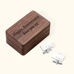 Personalized Engraved Initials Name Men's Cufflinks with Wooden Box Birthday Wedding Father's Day Gift for Him