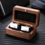 Personalized Engraved Initials Name Men's Cufflinks with Wooden Box Birthday Wedding Father's Day Gift for Him